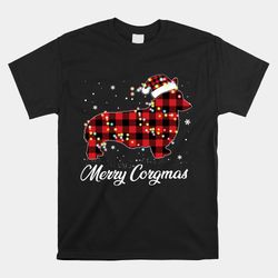 red plaid buffalo corgi merry christmas pajamas shirt