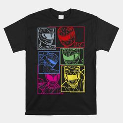 power rangers group shot color silhouette line art panels shirt