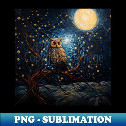 Starry Night Owl  Van Gogh Inspired Landscape - Digital Sublimation Download File - Perfect for Sublimation Art