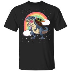 baby yoda riding t-rex t-shirt