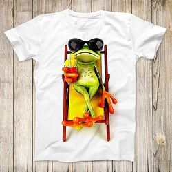 funny frog cocktail sunset summer lazy sun glasses top tee best seller birthday  gift men women unisex t shirt 3197