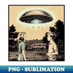 childhood ufo encounter memories vintage comics style drawing - instant png sublimation download - bring your designs to life