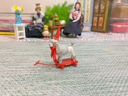 poodle on a cart. doll toy. scale 1:12.