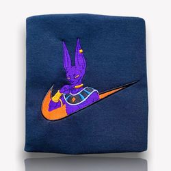 beerus dragon ball ni-ke logo embroidered shirt, dragon ball embroidery t-shirt, dragon ball embroidered sweatshirt, dra