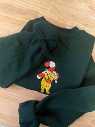 disney winnie the pooh embroidered sweatshirt pooh bear candy cane inspired crewneck sweatshirt christmas xmas