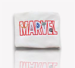 marvel logo embroidered shirt, marvel embroidery t-shirt, marvel embroidered sweatshirt, marvel embroidered polo shirt