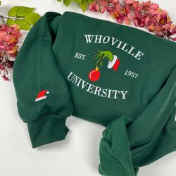 whoville university grinch hand santa hat embroidered sweatshirt christmas xmas