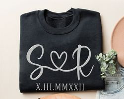 embroidered custom anniversary date and husband wife name sweatshirt, roman numerals hood couple sweater