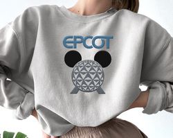 embroidered mickey mouse head world traveler sweatshirt, disney epcot shirt, disneyland family vacation, walt disney