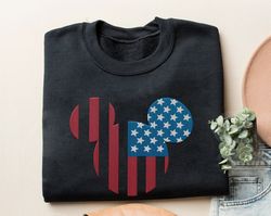 embroidered mickey mouse head american flag sweatshirt, father's day gift for dad, veteran military embroidery shirt