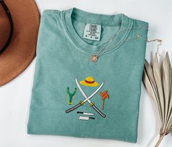embroidered straw hat unisex comfort color tshirt, pirate shirt, straw hat shirt pirate tshirt best friend gift anime sh