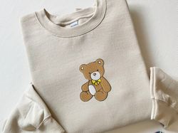 embroidered teddy bear bow sweatshirt, embroidered teddy bear tshirt, teddy bear shirt, comfort colors teddy bear shirt