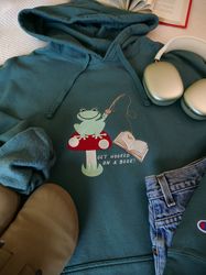 reader frog embroidered sweatshirtcountry bookishfishing