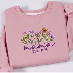 floral mama embroidered crewneck sweatshirt custom kid name, 66