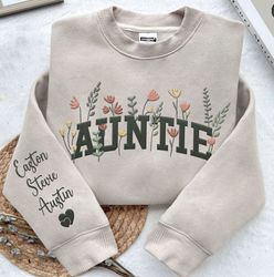 custom embroidered auntie wildflower sweatshirt, aunt niece nephew