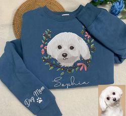 custom embroidered dog mom floral sweatshirt, mother dog lovers embroidery shirt