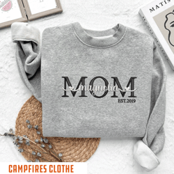 embroidered mom est sweatshirt, new mom shirt, mom mimi gigi, 51