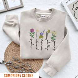 grandmas garden kids birth month flower embroidered crewneck, 54