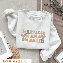 happiest mama on earth embroidered crewneck, mouse ears shir, 55