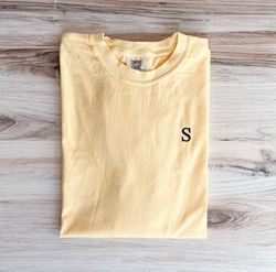 single initial embroidered comfort colors tee, custom letter shirt, 24