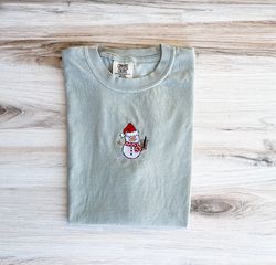snowman comfort colors tee, christmas embroidered shirt, 25