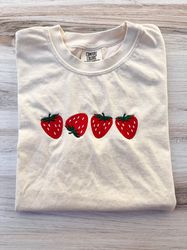 strawberry embroidered comfort colors tee, fruit shirt, 27