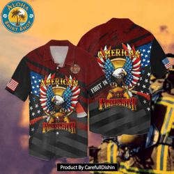4th of july independence day american firefighter eagle 2 hawaiian shirt