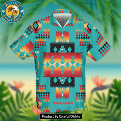 blue native tribes pattern native american hawaiian shirt 3d