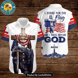 cross warrior american flag stand for flag and i kneel before god hawaiian shirt