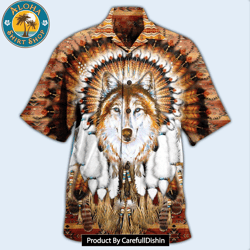 native american wolf feather headdress edition hawaiian shirt