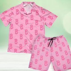 ken pink b letter pattern barbie hawaiian shirt and shorts