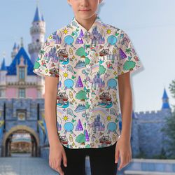 magical castle doodles 3d all over printed tropical shirt, mouse witch hat button up shirt, 97