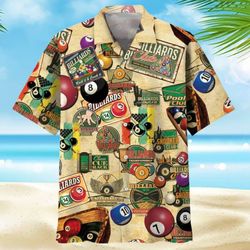 billiard vintage trendy tropical shirt, billiard team hawaii