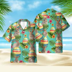 bunny and easter eggs tropical leaves pattern tropical shirt