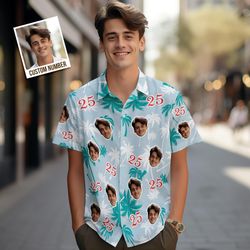 custom face and number birthday tropical shirts red and whit