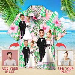 funny custom face happy wedding couple on tropical flowers c