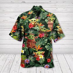 hawaii shirt baby yoda grogu cute tropical pattern green haw