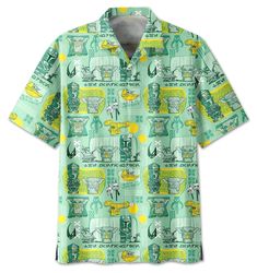 hawaii shirt baby yoda mandalorian tiki style green hawaiian