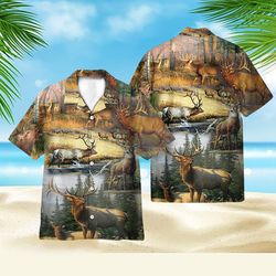 hunting deer aloha tropical shirts for men, women, kid, deer