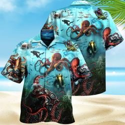 octopus giant and diver tropical shirt, shark summer shirt,