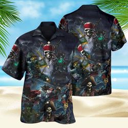 pirate skeleton and thunder tropical shirt, vintage pirate t