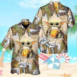 star wars baby yoda and beer wheat hawaii shirt, the mandalo