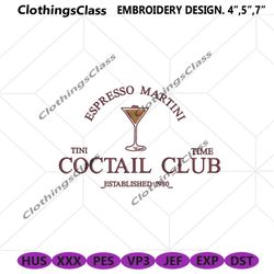 espresso martini embroidery designs files, cocktail club machine embroidery download, 1980 espresso martini files embroi