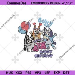 bluey birthday digitals, happy birthday bingo embroidery design, muffin bingo bluey embroidery digital design download