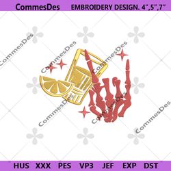 skeleton hand with lemom juice embroidery download, skeleton machine embroidery, lemon juice embroidery design