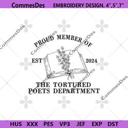proud member of the tortured teachers department embroidery instant files, tortured poets est 2024 embroidery, taylor sw