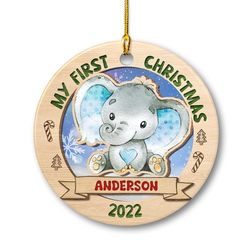 personalized ceramic ornament babys first christmas elephant