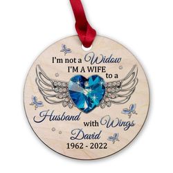 personalized wood memorial ornament to husband with wings