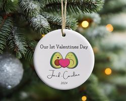 1st valentines day romantic avocado ornament, valentines ceramic ornament gift, first valentines day boyfriend keepsake,