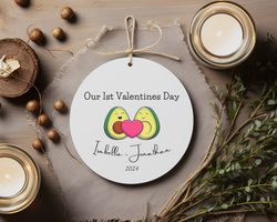 1st valentines day romantic avocado ornament, valentines ceramic ornament gift, first valentines day boyfriend keepsake,